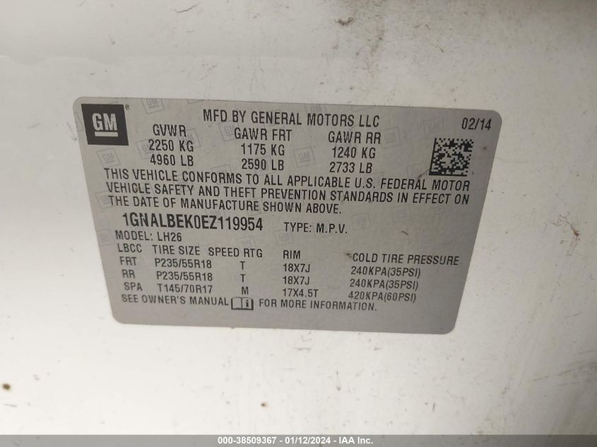 2014 CHEVROLET EQUINOX 1LT - 1GNALBEK0EZ119954