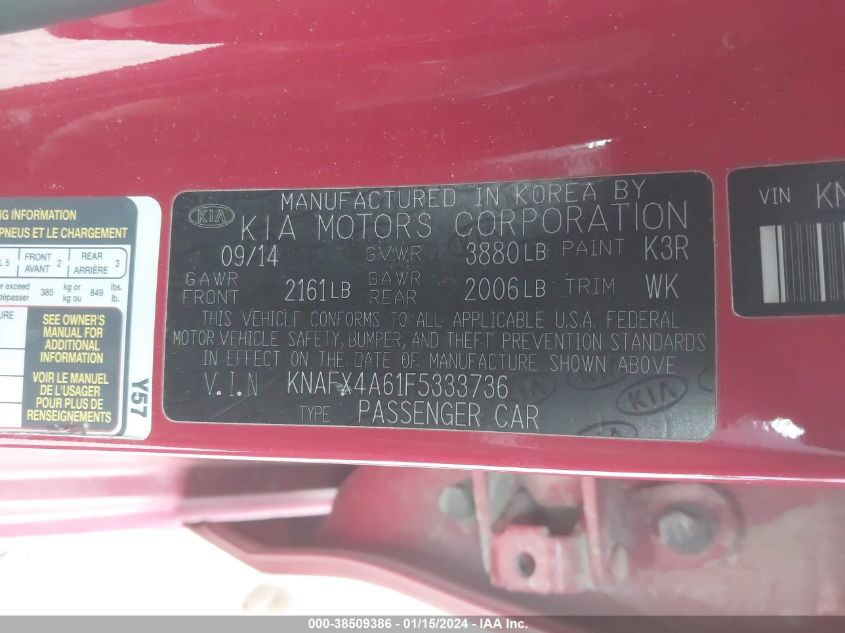 2015 KIA FORTE LX - KNAFX4A61F5333736