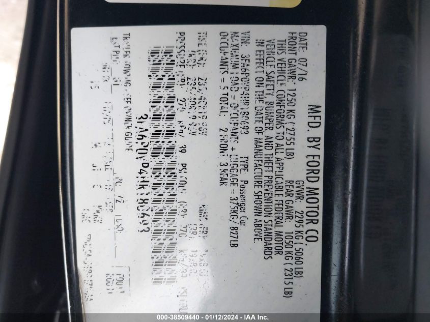 2017 FORD FUSION SPORT - 3FA6P0VP4HR180693
