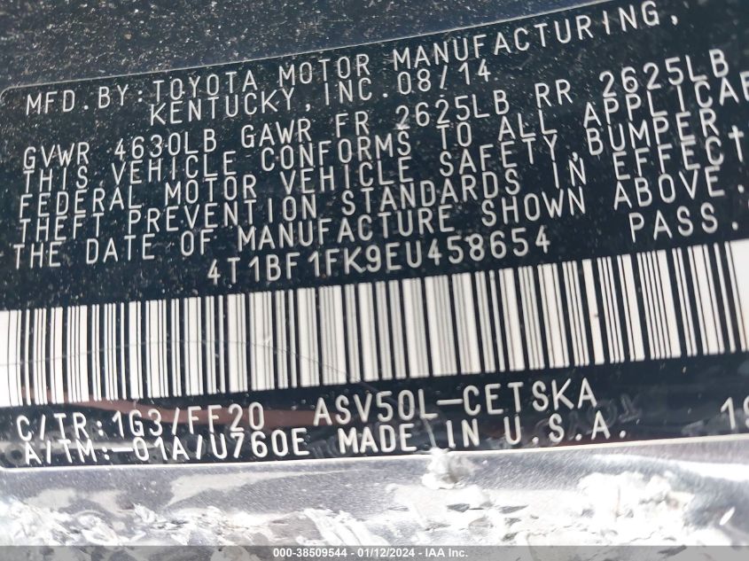 2014 TOYOTA CAMRY L/SE/LE/XLE - 4T1BF1FK9EU458654