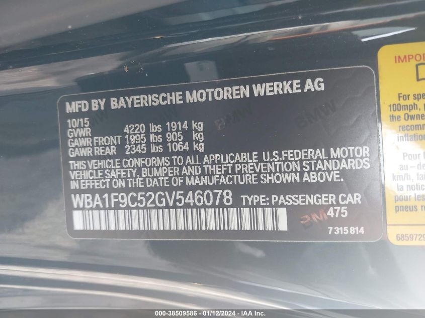 2016 BMW 228I I SULEV WBA1F9C52GV546078