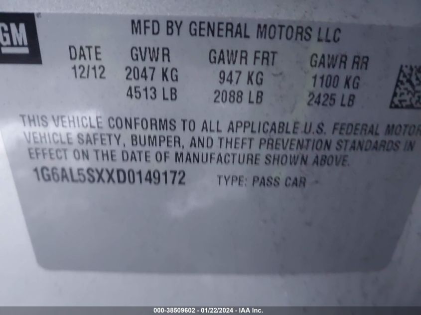 2013 CADILLAC ATS PREMIUM - 1G6AL5SXXD0149172