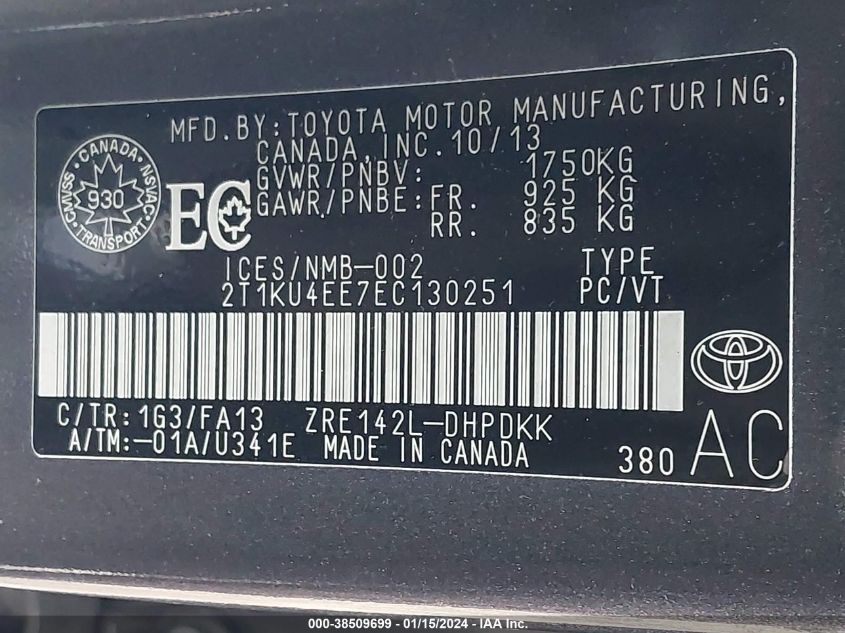 2014 TOYOTA MATRIX - 2T1KU4EE7EC130251