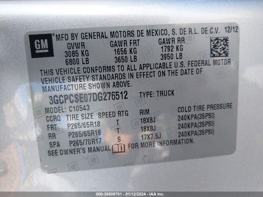 2013 CHEVROLET SILVERADO 1500 LT - 3GCPCSE07DG276512
