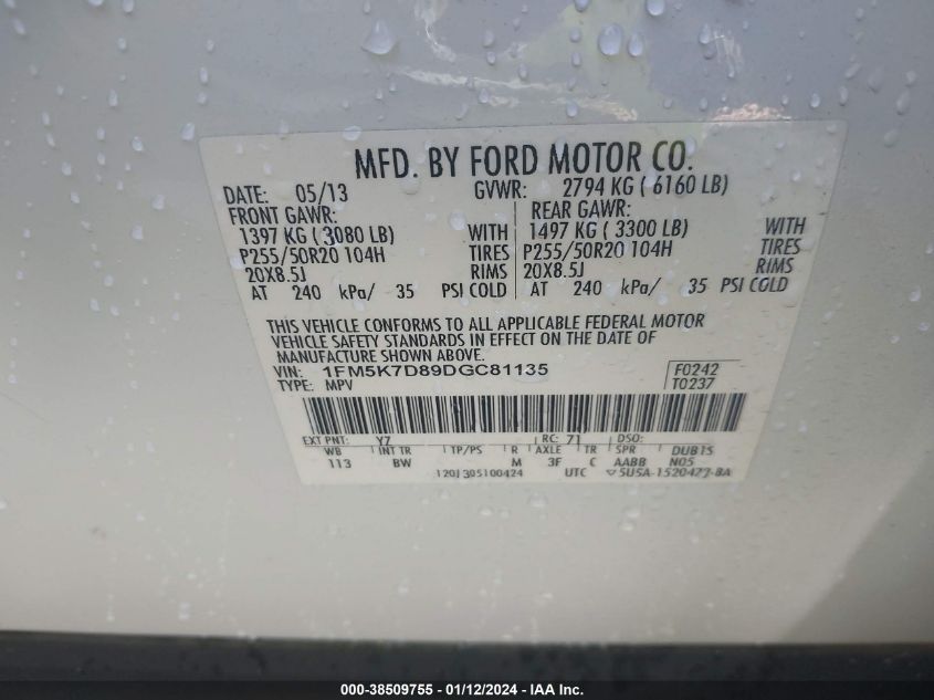 2013 FORD EXPLORER XLT - 1FM5K7D89DGC81135