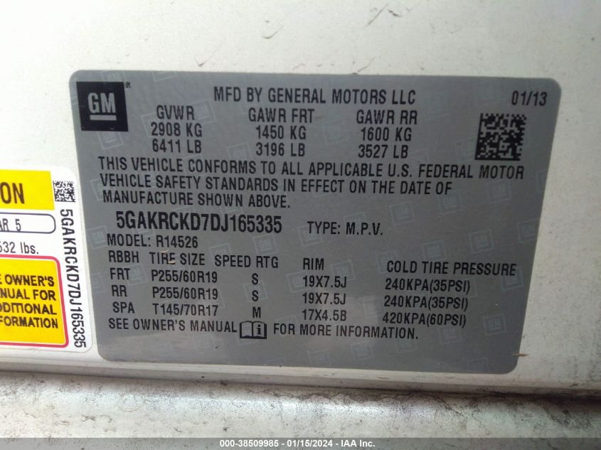 2013 BUICK ENCLAVE LEATHER - 5GAKRCKD7DJ165335