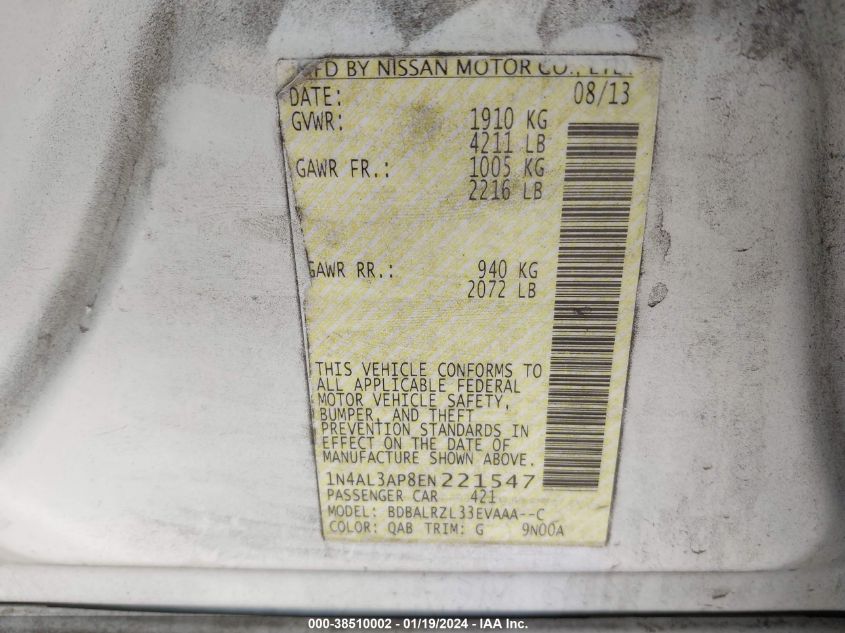 2014 NISSAN ALTIMA 2.5 S - 1N4AL3AP8EN221547