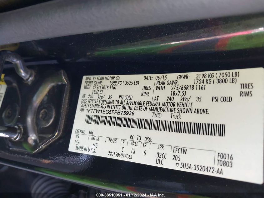 2015 FORD F-150 XLT - 1FTFW1EG5FFB75936