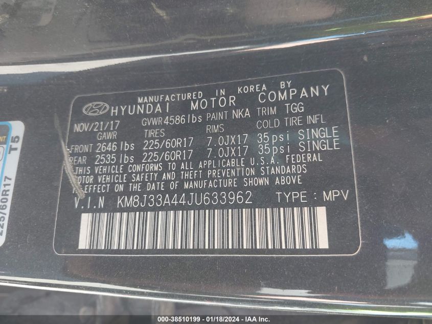 2018 HYUNDAI TUCSON SEL - KM8J33A44JU633962