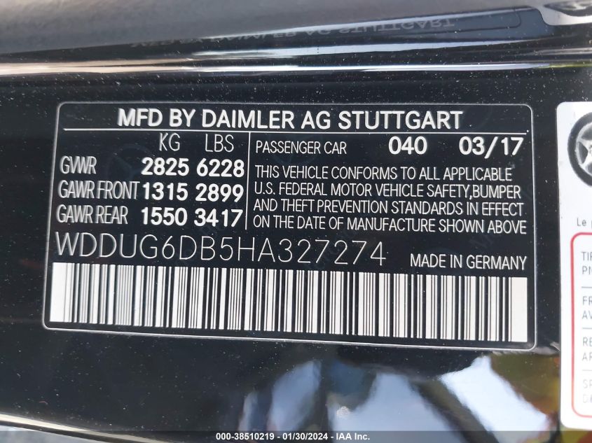 2017 MERCEDES-BENZ S 550E PLUG-IN HYBRID WDDUG6DB5HA327274