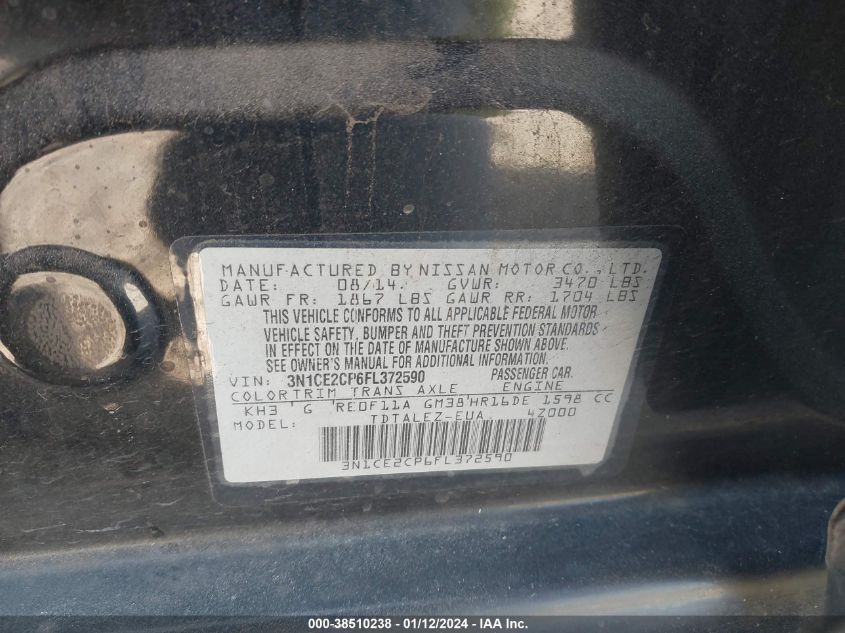 2015 NISSAN VERSA NOTE S/S PLUS/SV/SL/SR - 3N1CE2CP6FL372590