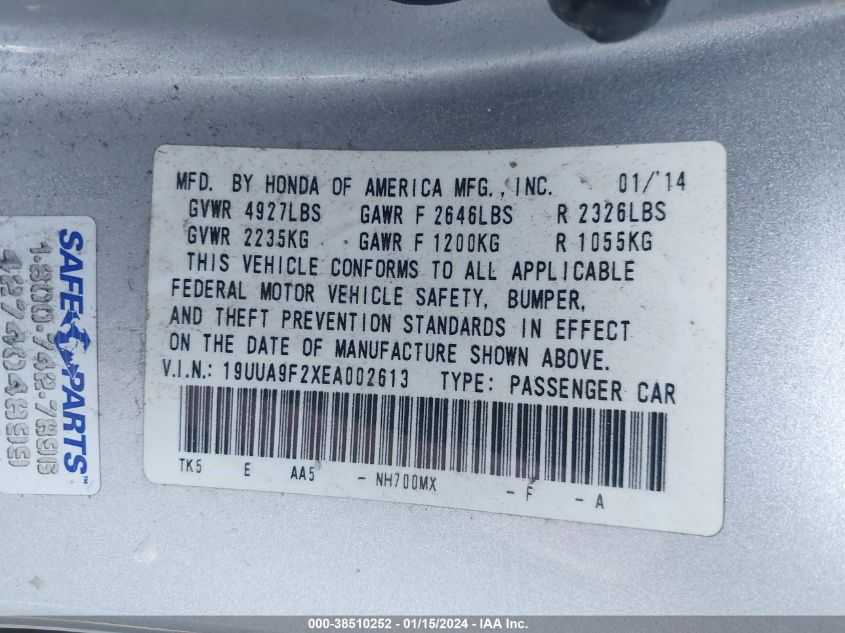 2014 ACURA TL 3.7 - 19UUA9F2XEA002613
