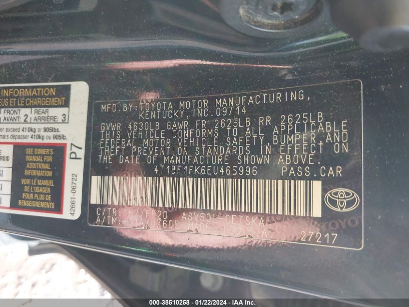 2014 TOYOTA CAMRY SE - 4T1BF1FK6EU465996