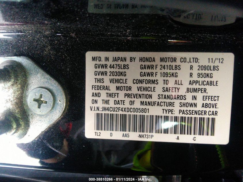 2013 ACURA TSX - JH4CU2F4XDC005801