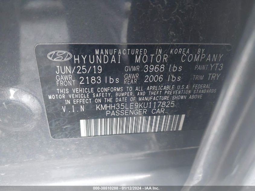 2019 HYUNDAI ELANTRA GT - KMHH35LE9KU117825