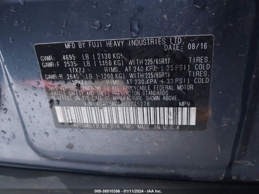 2017 SUBARU OUTBACK 2.5I PREMIUM - 4S4BSAFC6H3225278