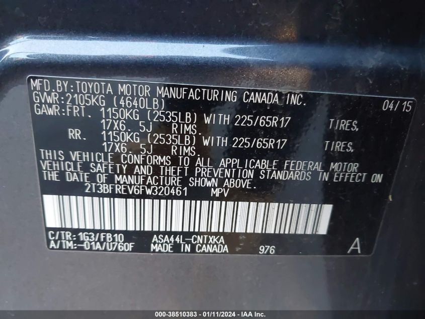 2015 TOYOTA RAV4 LE - 2T3BFREV6FW320461