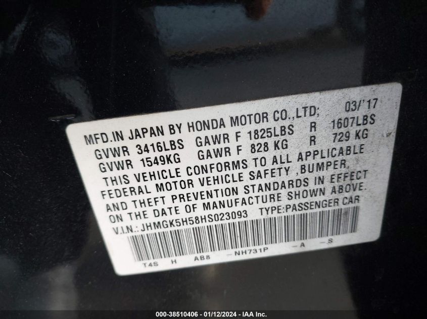 2017 HONDA FIT LX - JHMGK5H58HS023093