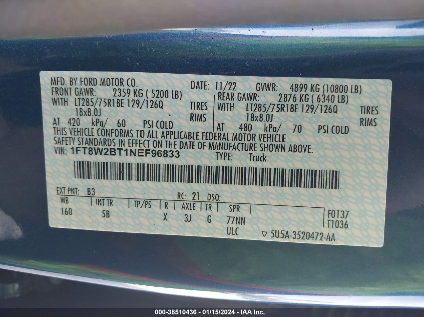 2022 FORD F-250 - 1FT8W2BT1NEF96833