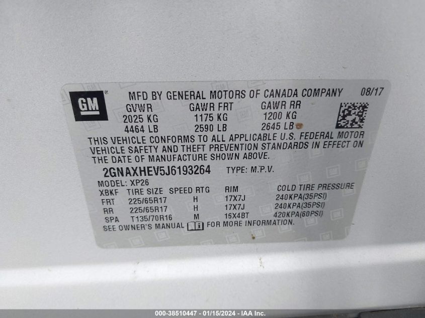 2018 CHEVROLET EQUINOX LS - 2GNAXHEV5J6193264