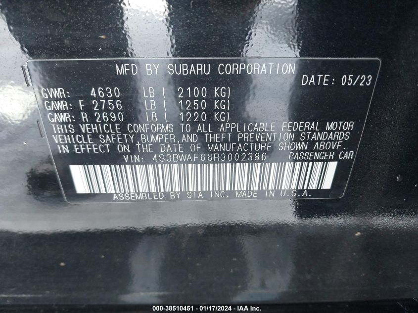 2024 SUBARU LEGACY PREMIUM - 4S3BWAF66R3002386