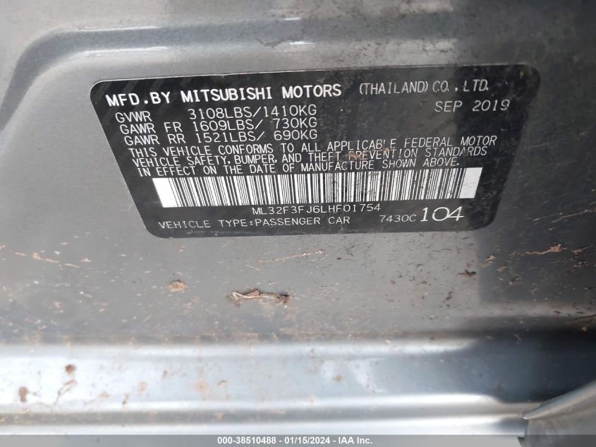 2020 MITSUBISHI MIRAGE G4 ES - ML32F3FJ6LHF01754