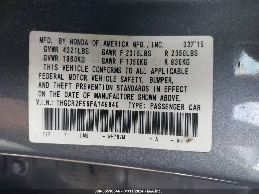 2015 HONDA ACCORD SPORT - 1HGCR2F56FA148840