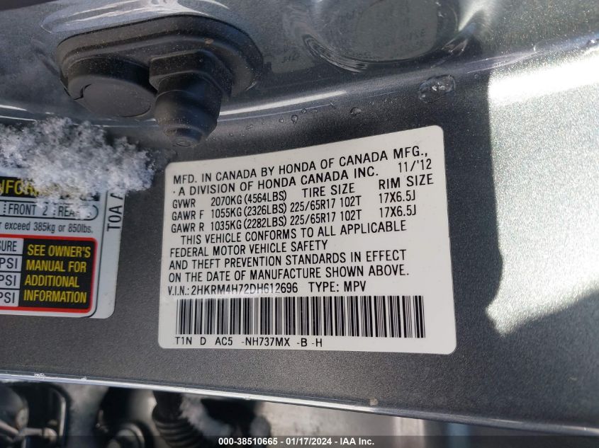 2013 HONDA CR-V EX-L - 2HKRM4H72DH612696