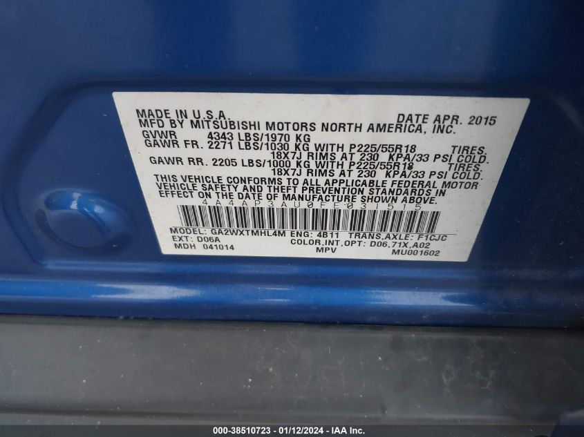 2015 MITSUBISHI OUTLANDER SPORT ES - 4A4AP3AU0FE031515