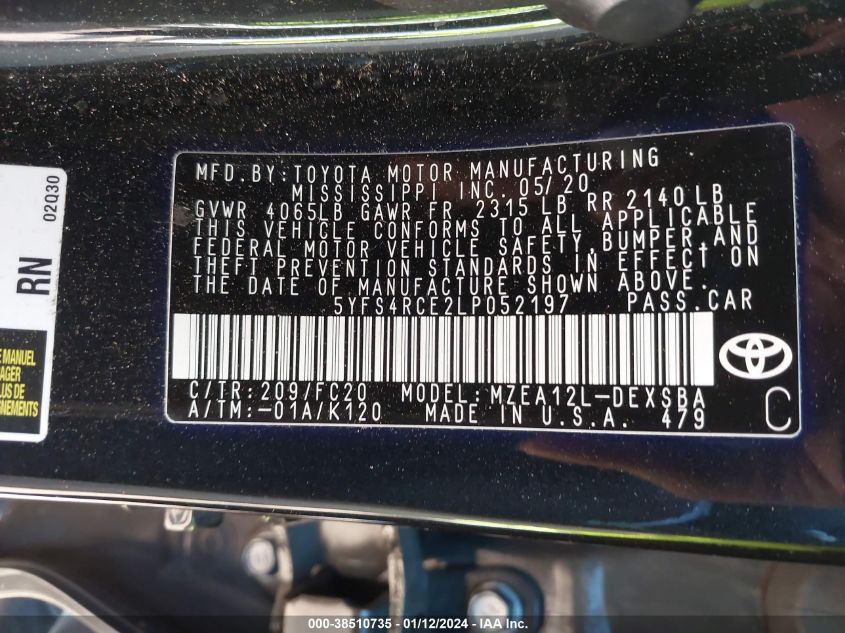 2020 TOYOTA COROLLA SE/NIGHT SHADE - 5YFS4RCE2LP052197
