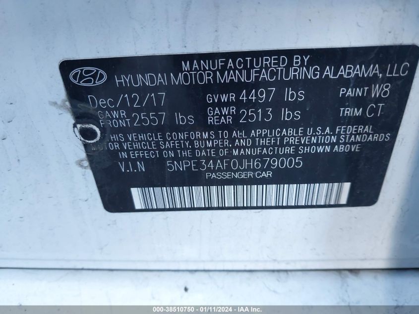 2018 HYUNDAI SONATA SPORT - 5NPE34AF0JH679005