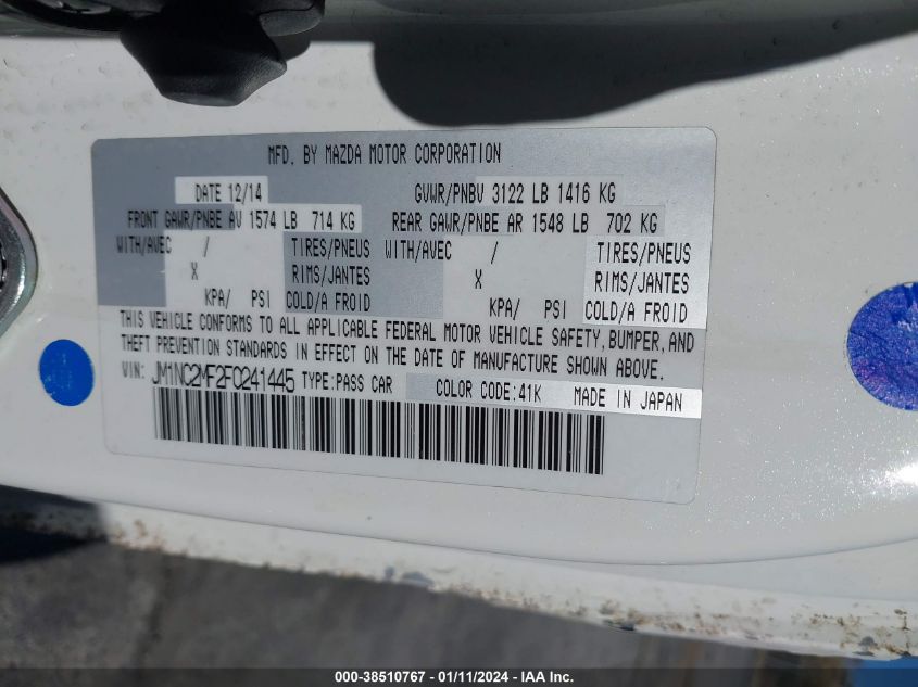 2015 MAZDA MX-5 MIATA CLUB - JM1NC2MF2F0241445