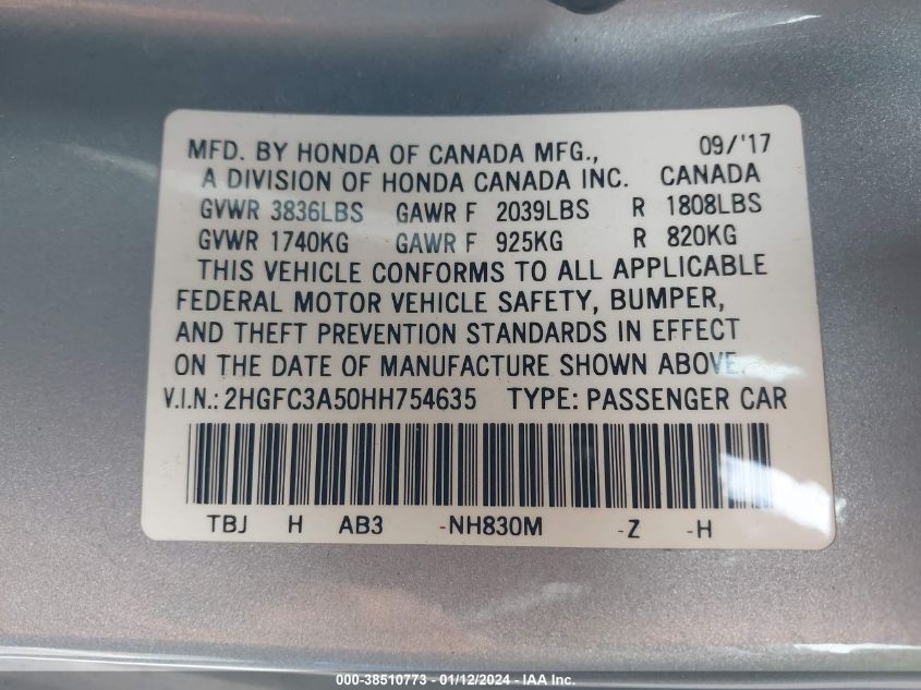 2017 HONDA CIVIC SI - 2HGFC3A50HH754635