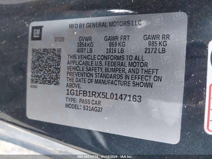 2020 CHEVROLET CAMARO LS/LT - 1G1FB1RX5L0147163