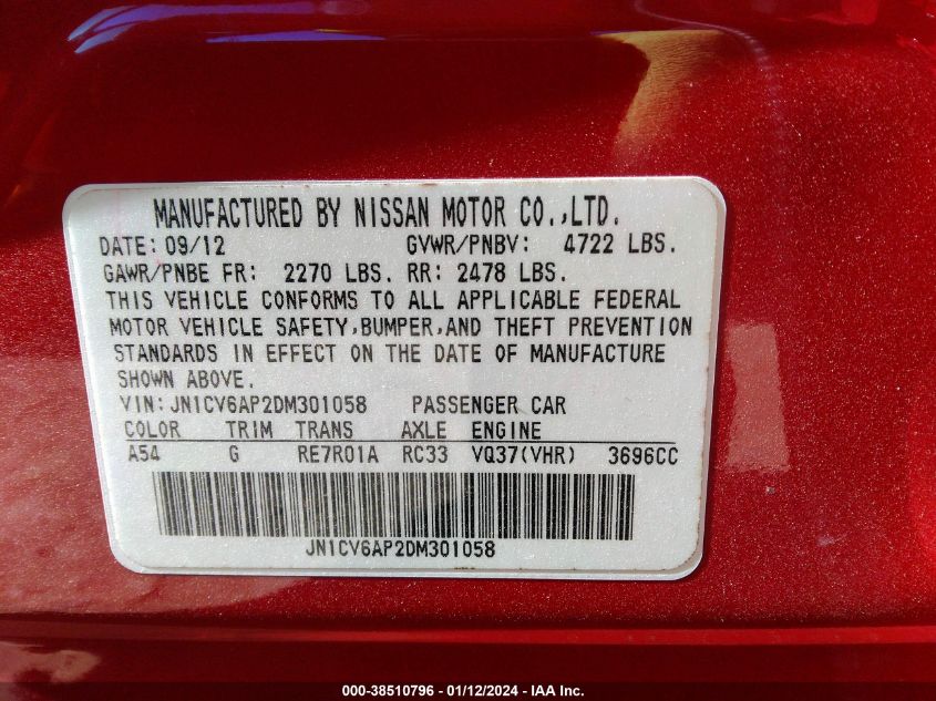 2013 INFINITI G37 JOURNEY/SPORT - JN1CV6AP2DM301058