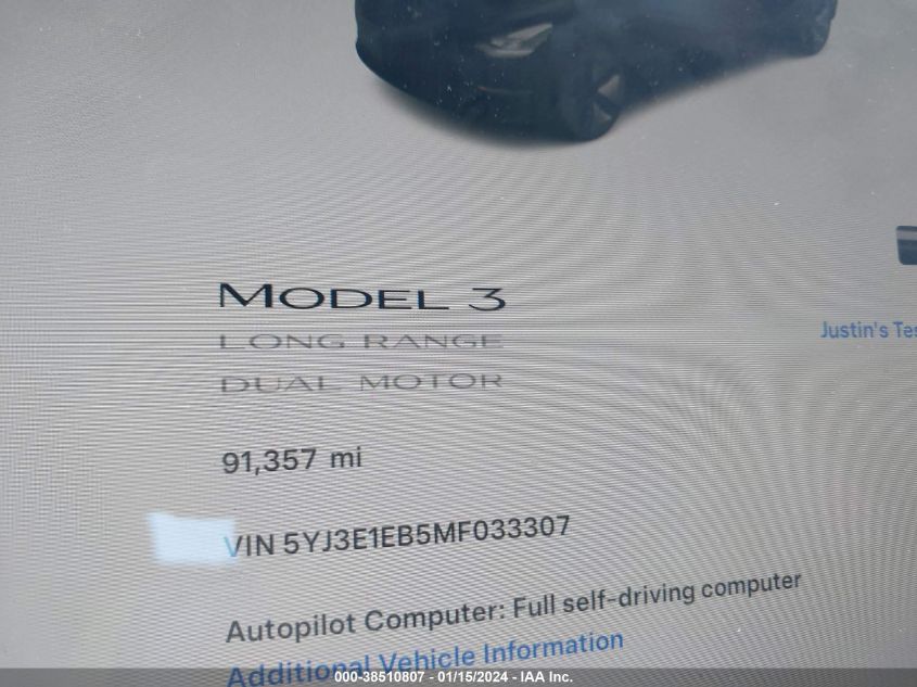 2021 TESLA MODEL 3 - 5YJ3E1EB5MF033307