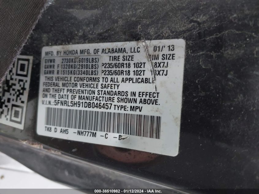 2013 HONDA ODYSSEY TOURING/TOURING ELITE - 5FNRL5H91DB046457
