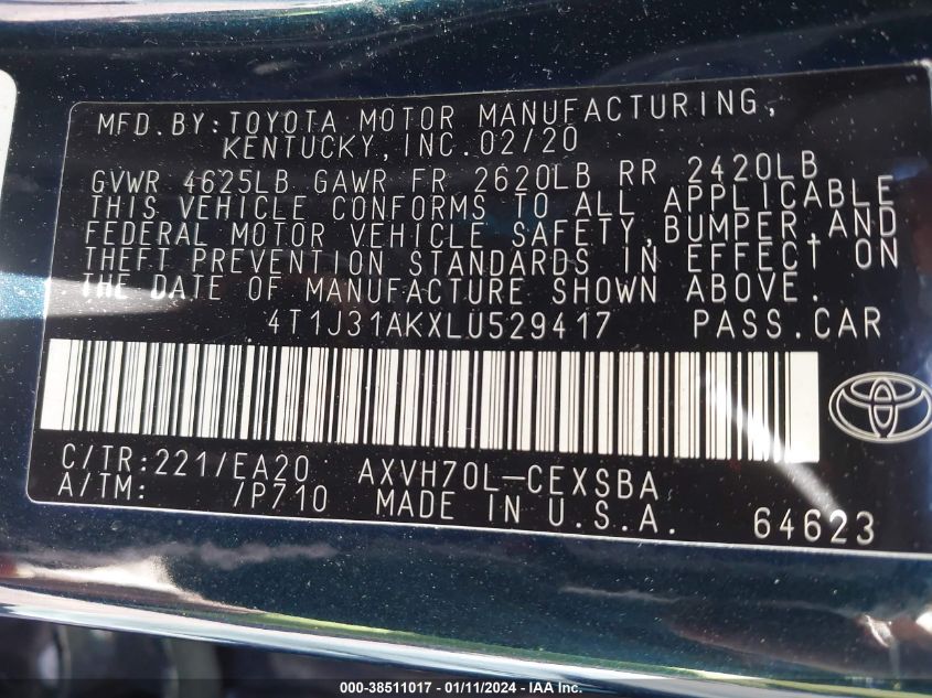 2020 TOYOTA CAMRY SE HYBRID - 4T1J31AKXLU529417