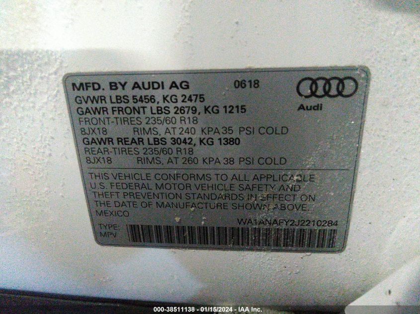 WA1ANAFY2J2210284 2018 AUDI Q5, photo no. 9