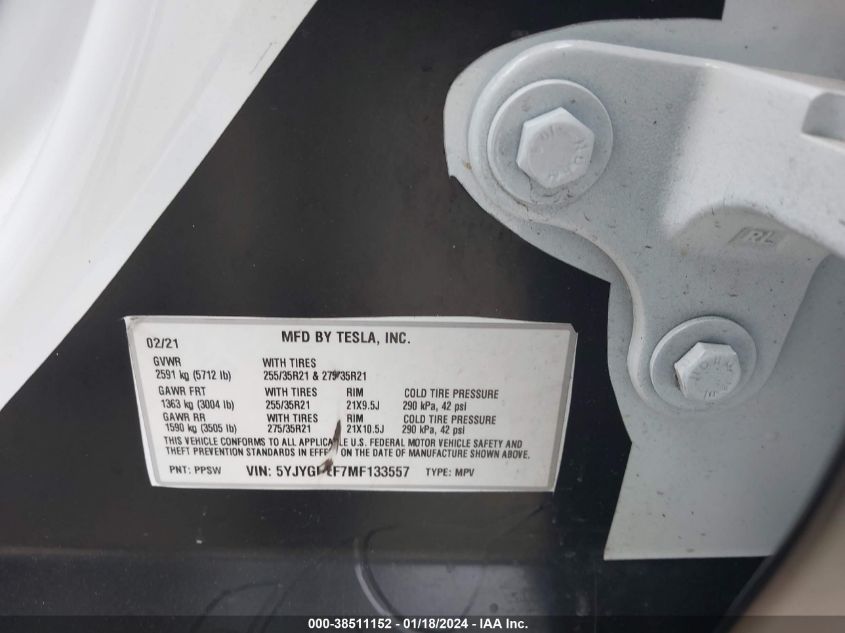 2021 TESLA MODEL Y PERFORMANCE DUAL MOTOR ALL-WHEEL DRIVE - 5YJYGDEF7MF133557