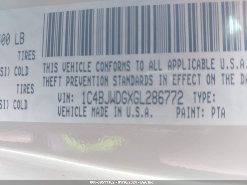 2016 JEEP WRANGLER UNLIMITED SPORT - 1C4BJWDGXGL286772