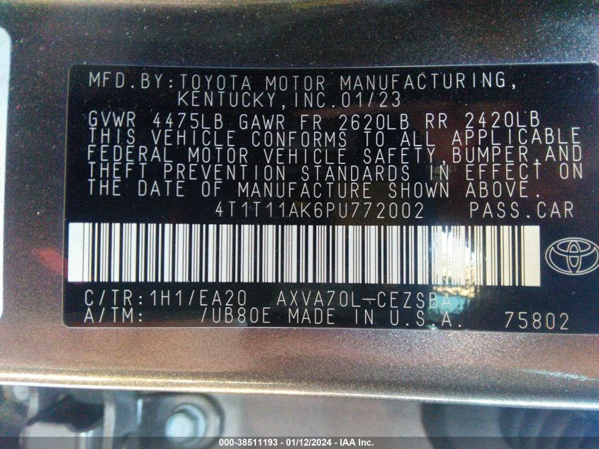 2023 TOYOTA CAMRY SE NIGHT SHADE/SE - 4T1T11AK6PU772002