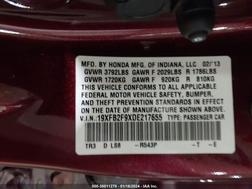 2013 HONDA CIVIC EX-L - 19XFB2F9XDE217655