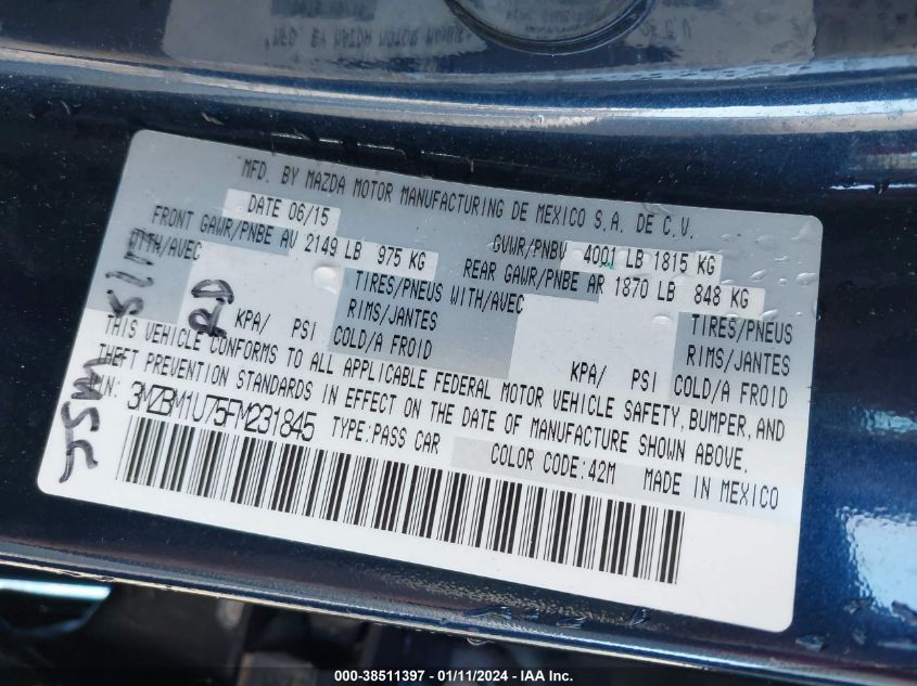 2015 MAZDA MAZDA3 I SPORT - 3MZBM1U75FM231845