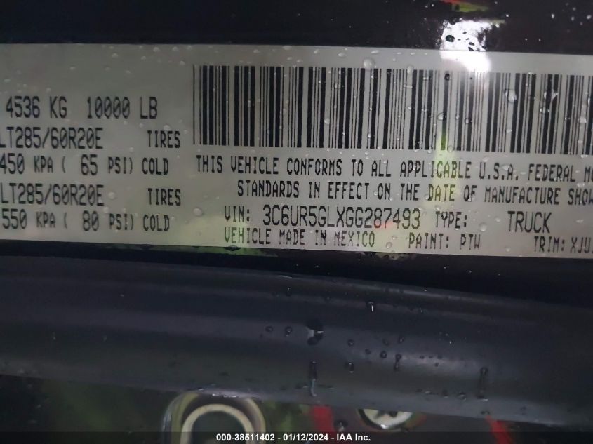 2016 RAM 2500 LONGHORN - 3C6UR5GLXGG287493
