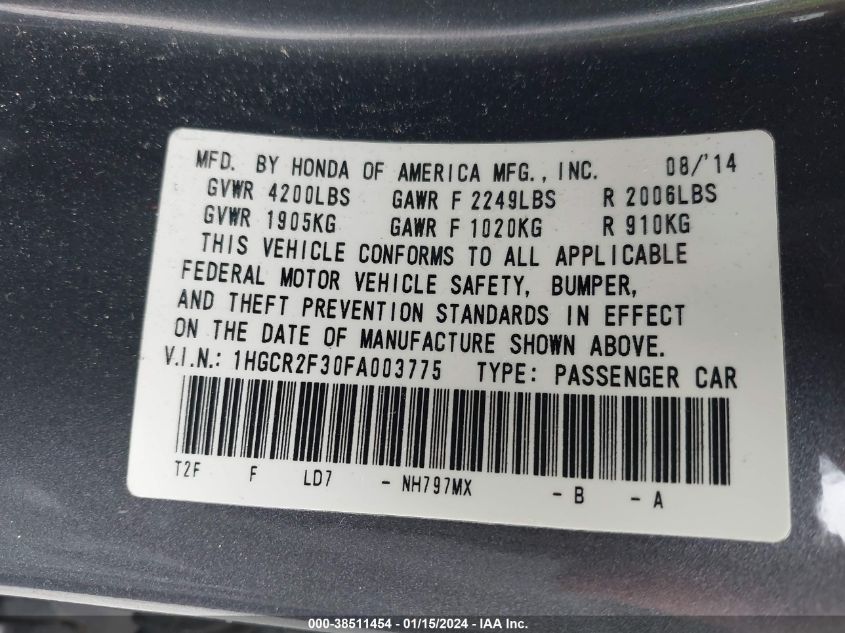 2015 HONDA ACCORD LX - 1HGCR2F30FA003775