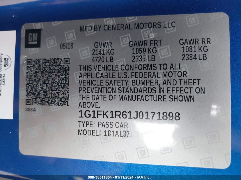 2018 CHEVROLET CAMARO ZL1 - 1G1FK1R61J0171898