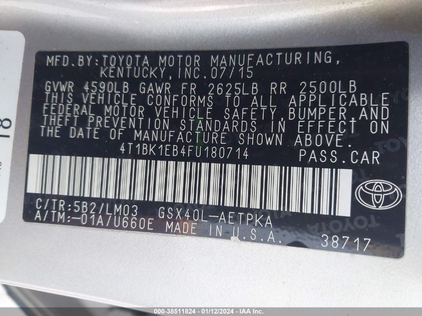 2015 TOYOTA AVALON LIMITED - 4T1BK1EB4FU180714