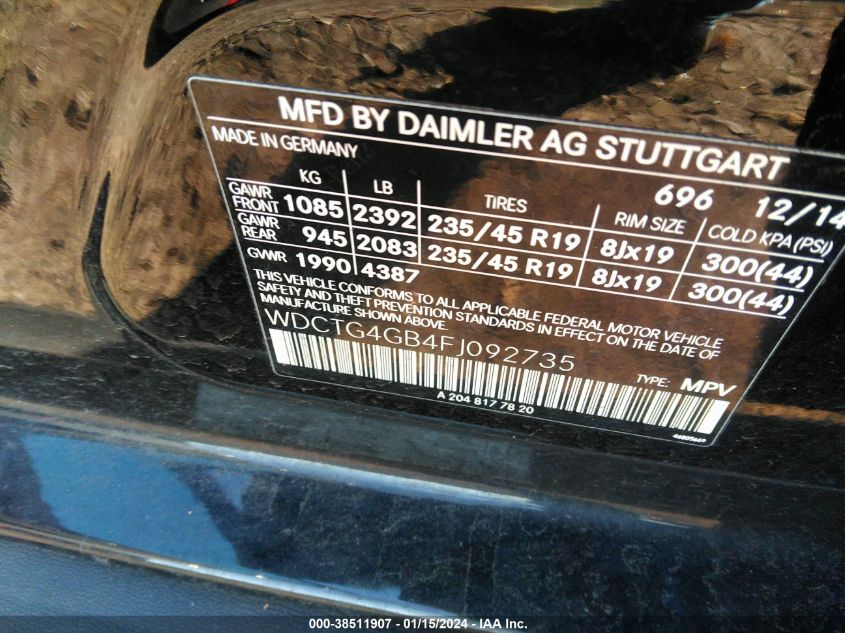 2015 MERCEDES-BENZ GLA 250 4MATIC - WDCTG4GB4FJ092735