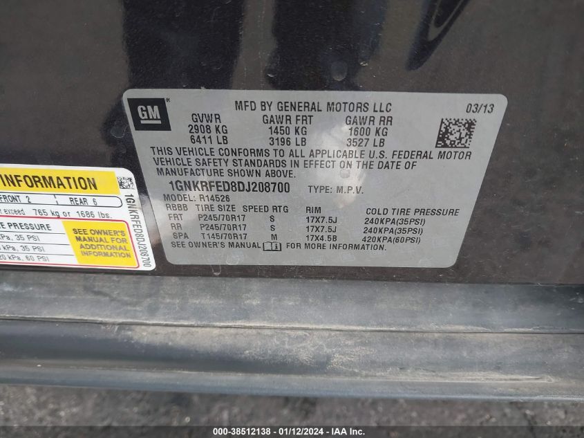 2013 CHEVROLET TRAVERSE LS - 1GNKRFED8DJ208700
